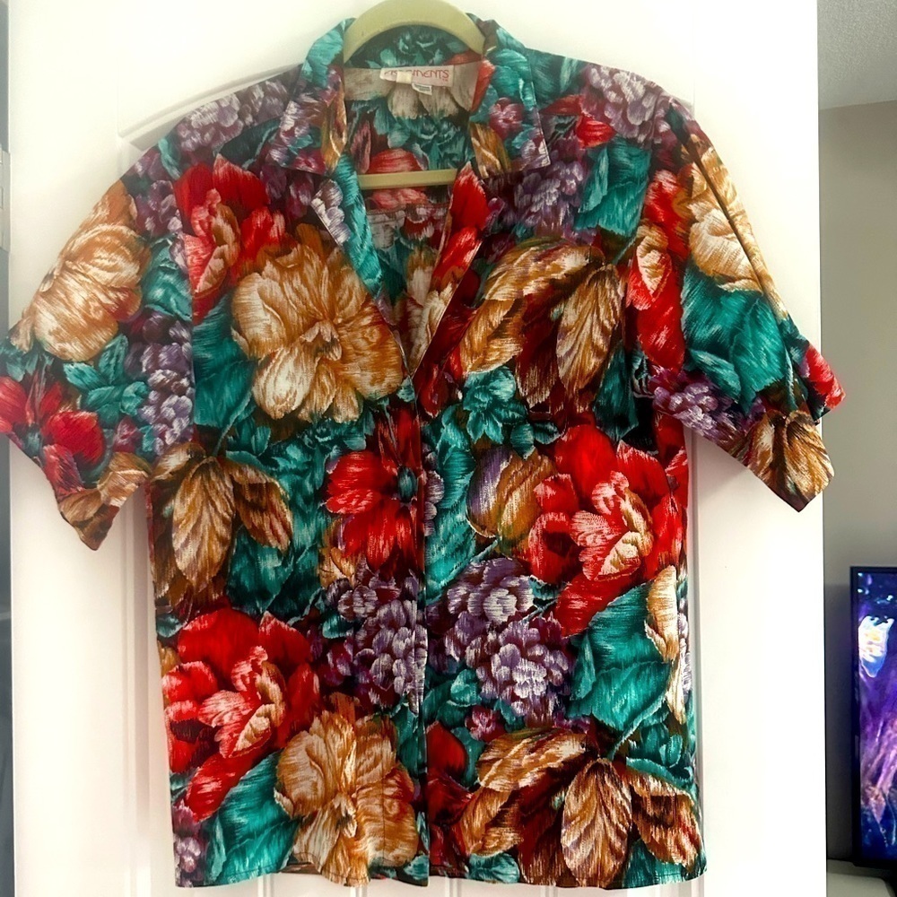 VTG Fragments Womens Floral Blouse Size 8 Botanical Topical Art Teacher 90s